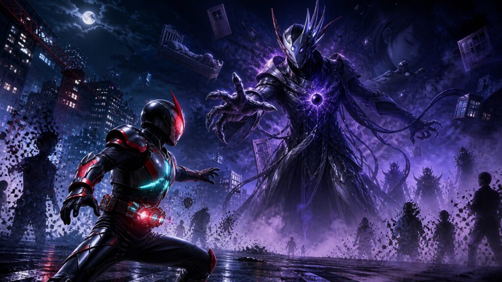 仮面ライダーゼッツのオブリビオンを描いた特撮記事用キービジュアル