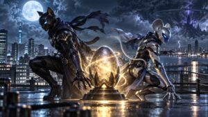 仮面ライダーリドとマイスの対立と共闘を表現したオリジナルイメージ