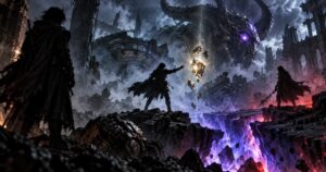 角獣と三人のハンターの対立や古代兵器の謎を描いた編集部制作のイメージビジュアル