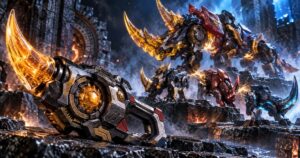 角型の変身器と機械角獣の合体ギミックを描いた編集部制作のイメージビジュアル